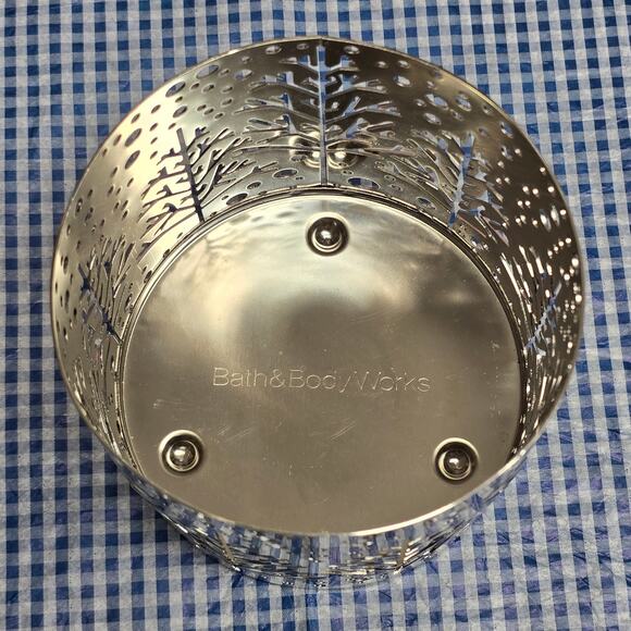 Slatkin & Co. BBW Silver Ornate Christmas Tree Large 3 Wick Candle Holder Home - Picture 3 of 4